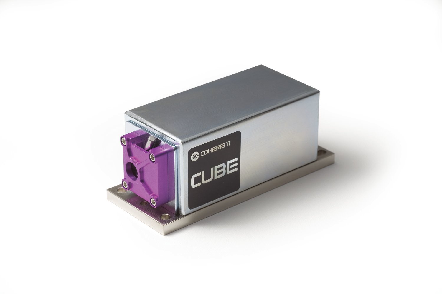 A Coherent CUBE laser diode, a small box with an opening at one end where the laser is emitted.