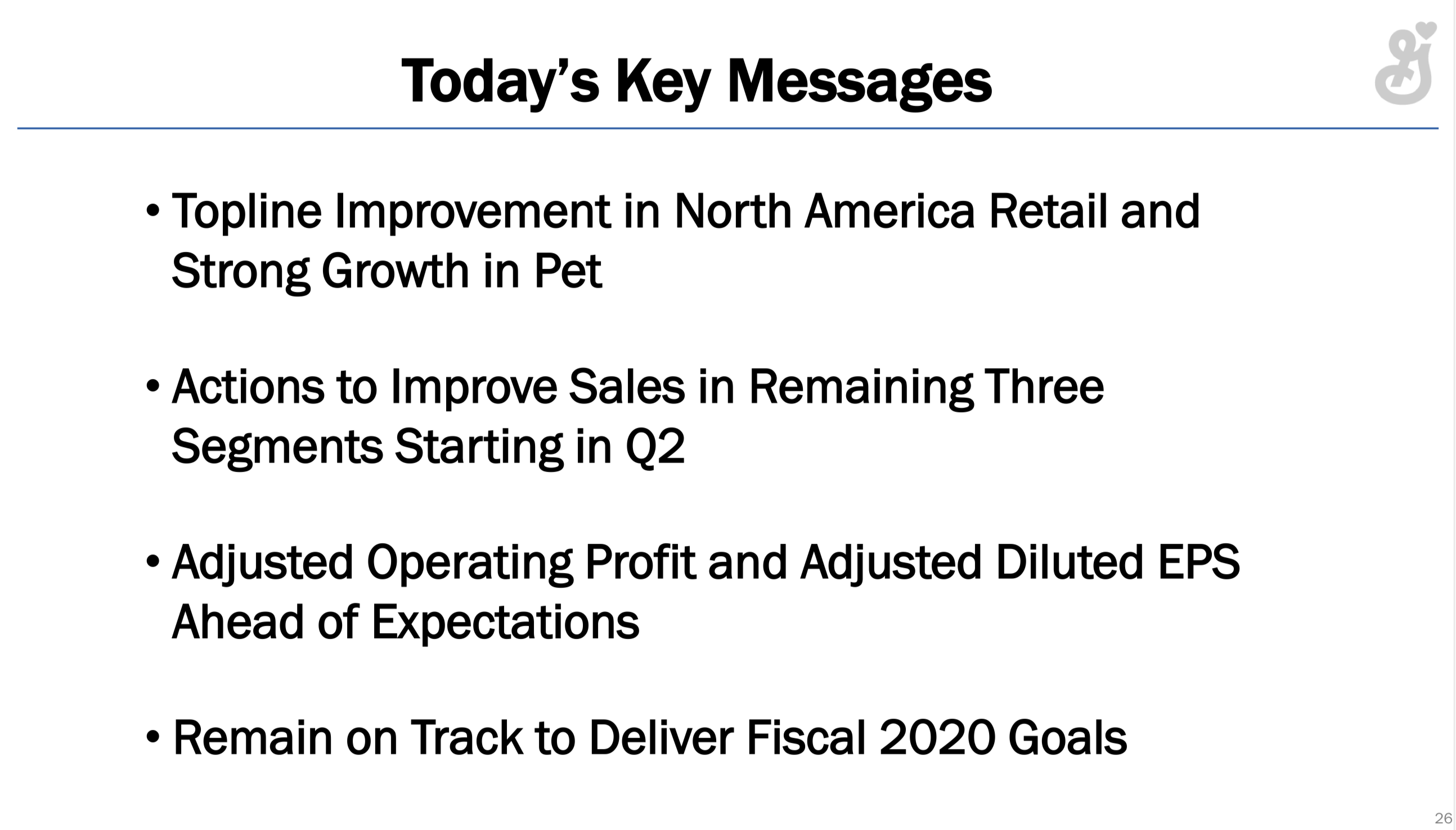 Management's slide summarizing key takeaways.