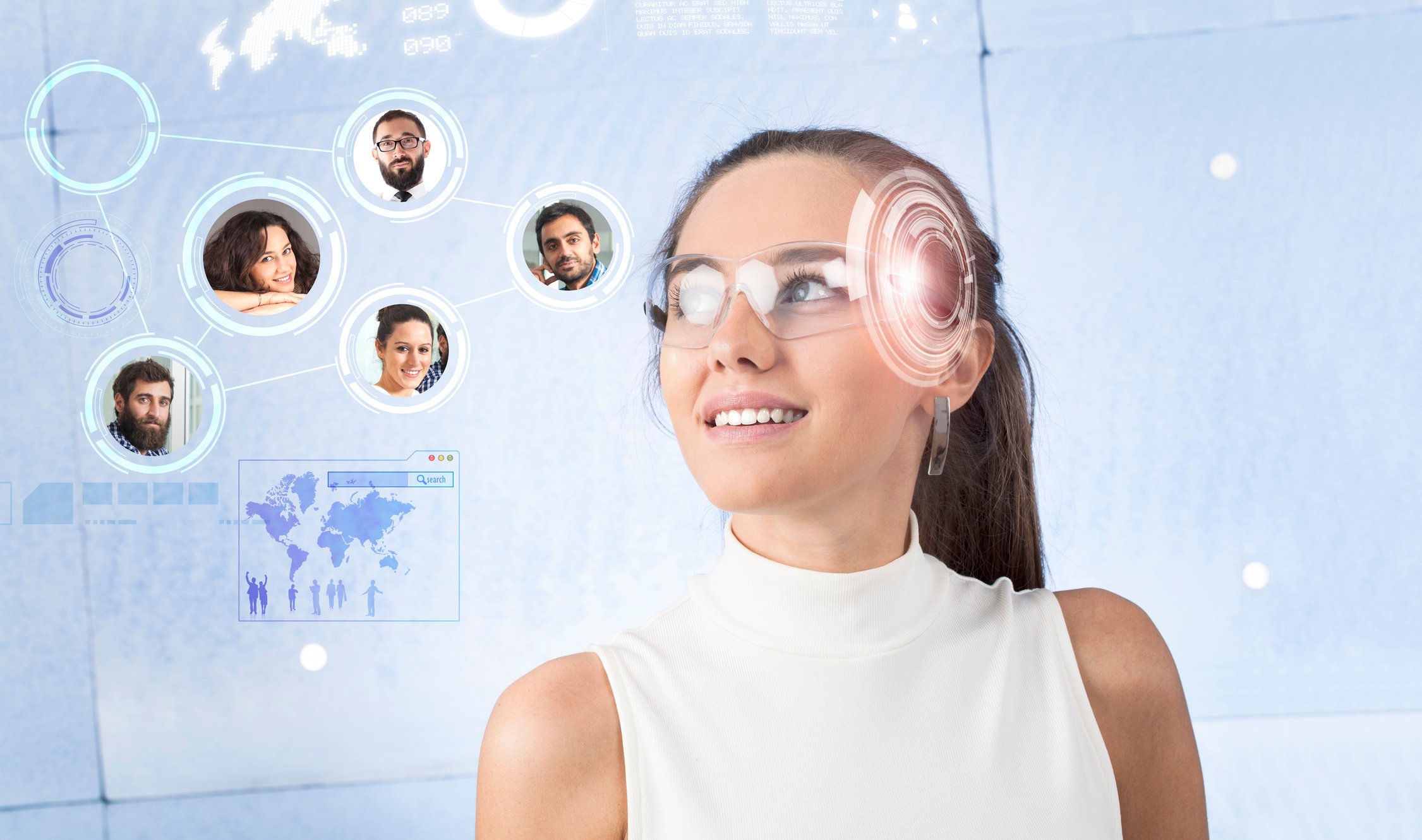 Woman using AR glasses for social networking