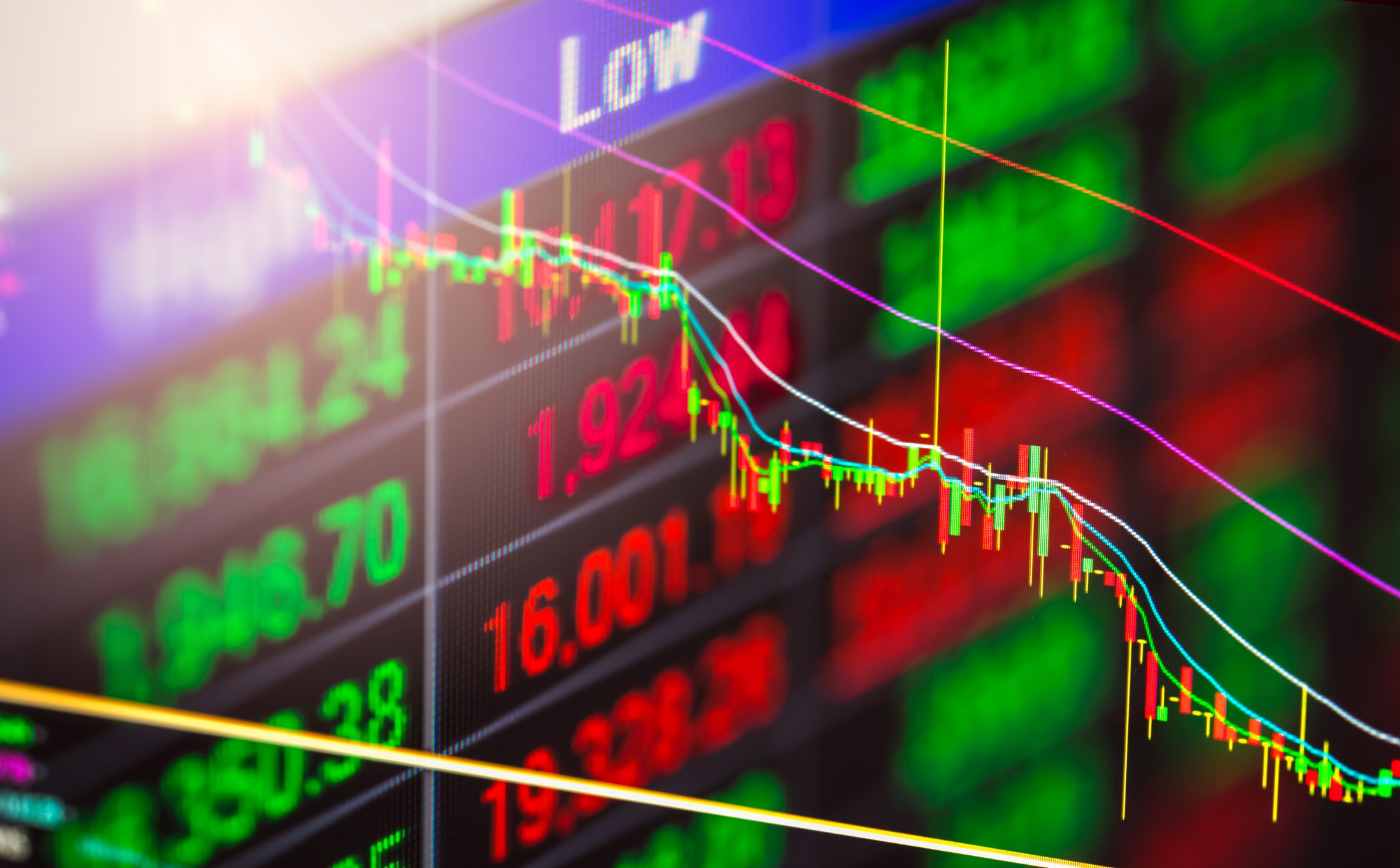 Columns of numbers and a downward graph.