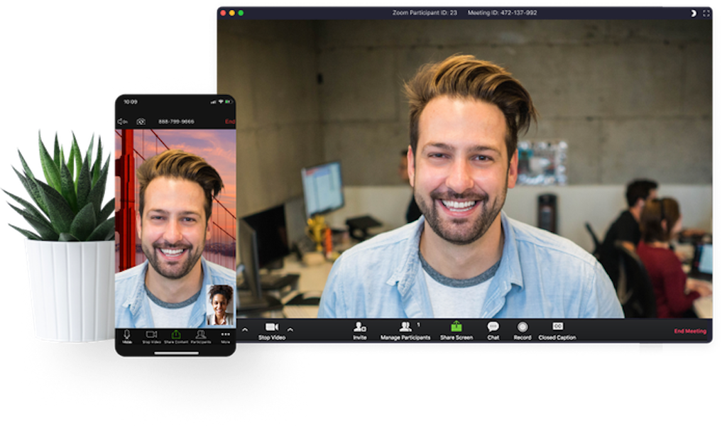 Zoom's video conferencing in action.