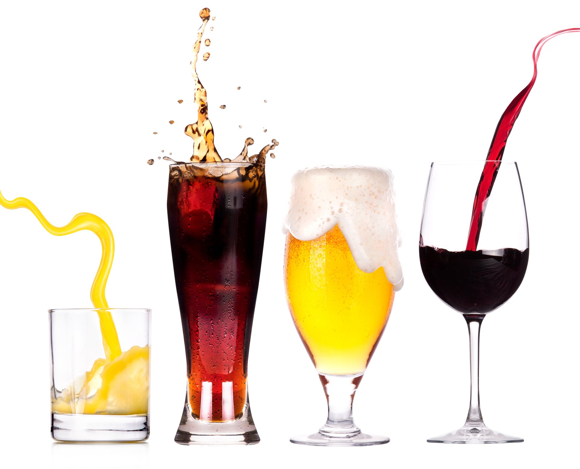 Glasses with different beverages