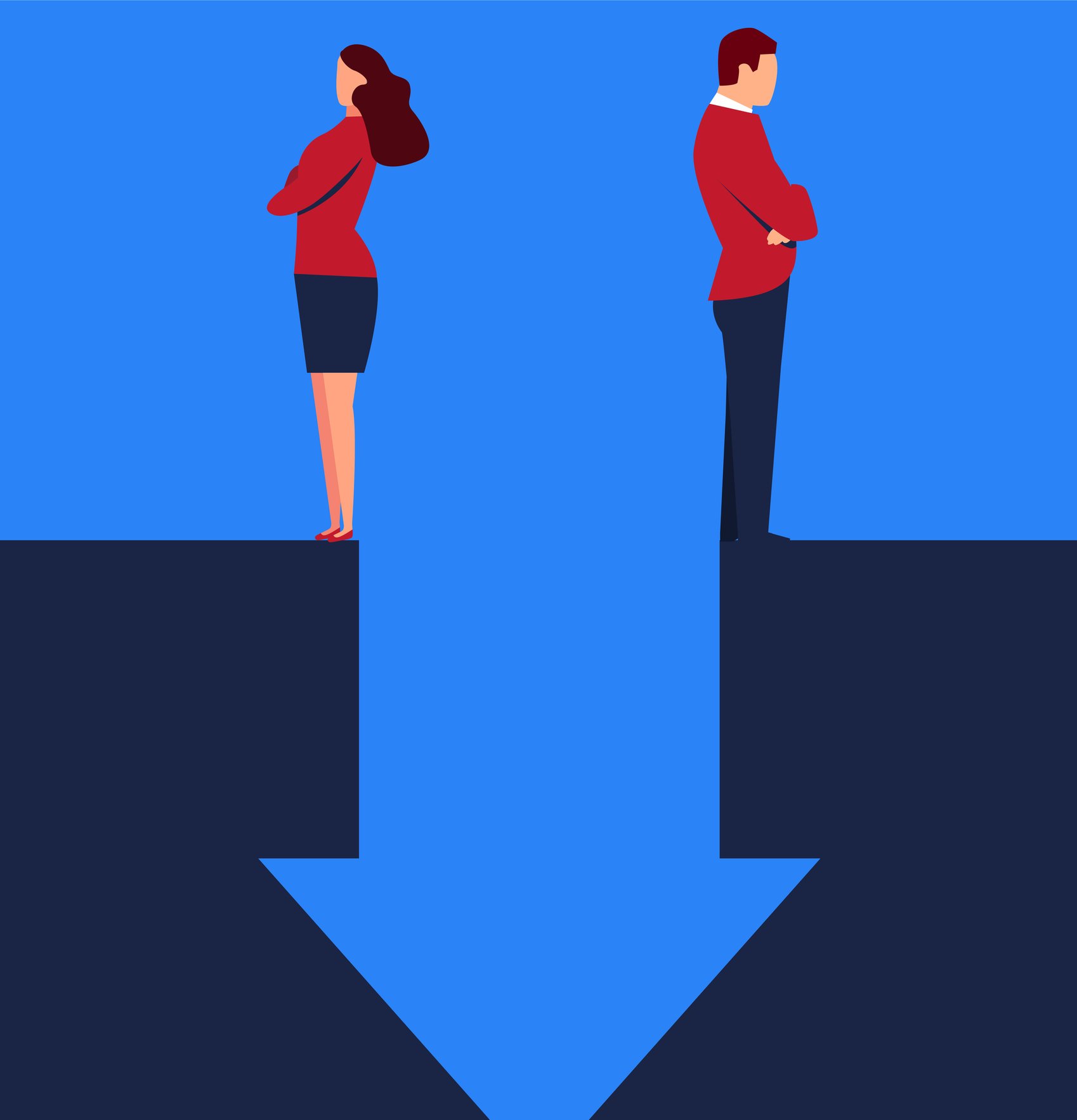 Two people turning their backs on each other