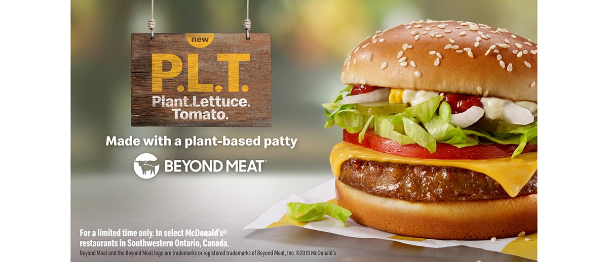 An ad for the new McDonald's Beyond Meat burger.