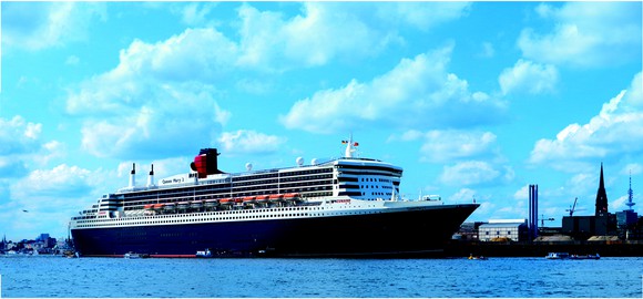 The cruise-ship Queen Mary II on the water.