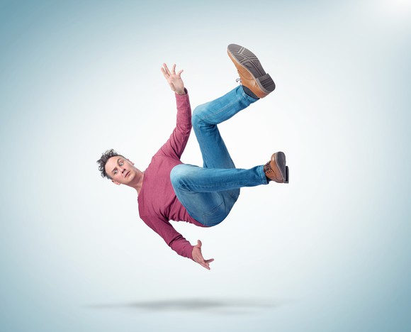 A man suspended in midair.