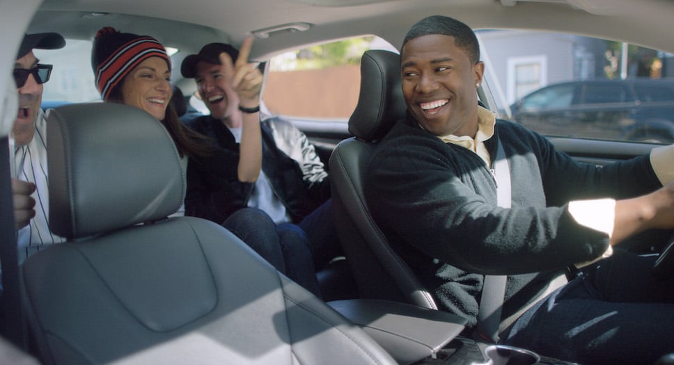 Friends riding in an Uber
