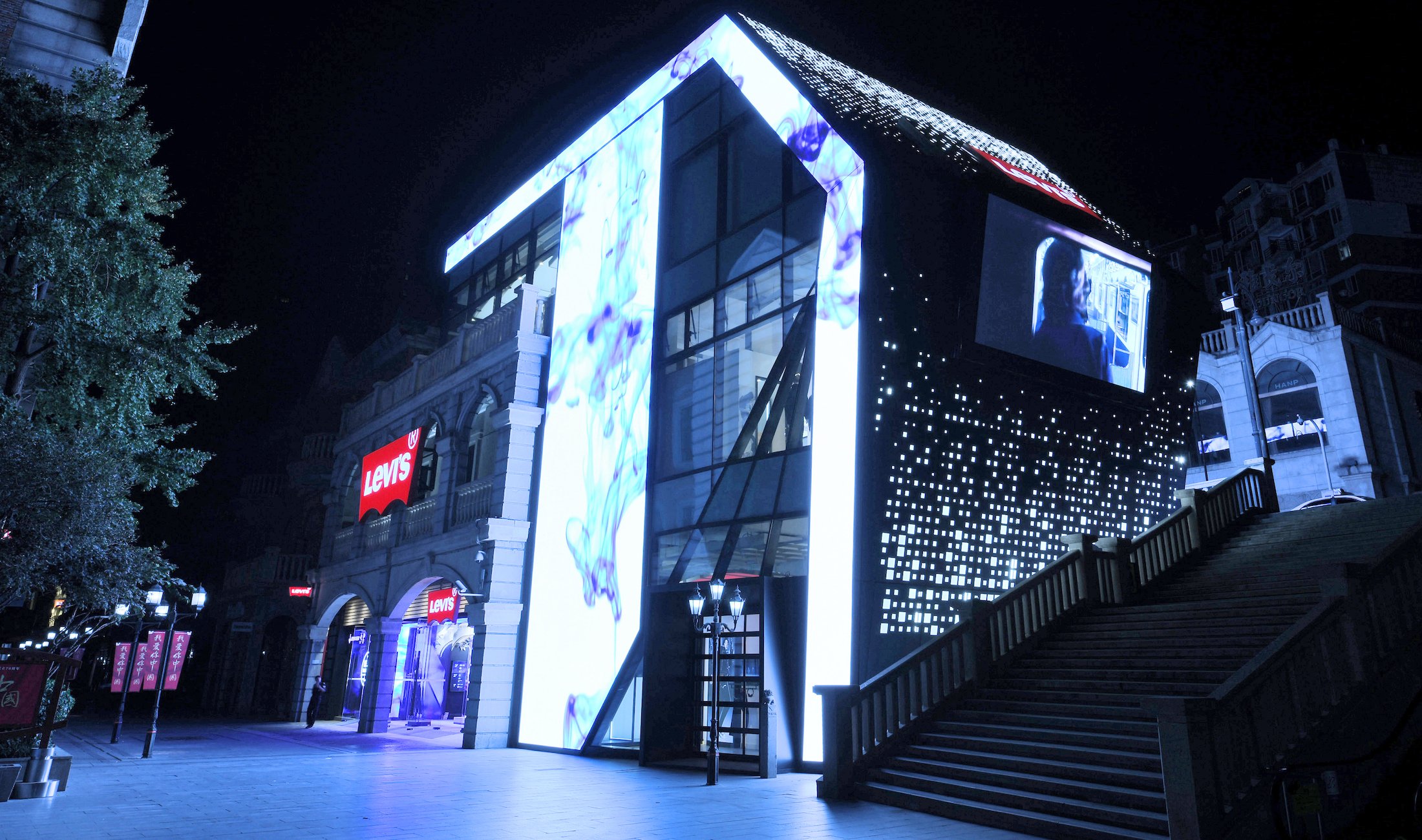 A brightly lit Levi's store in China