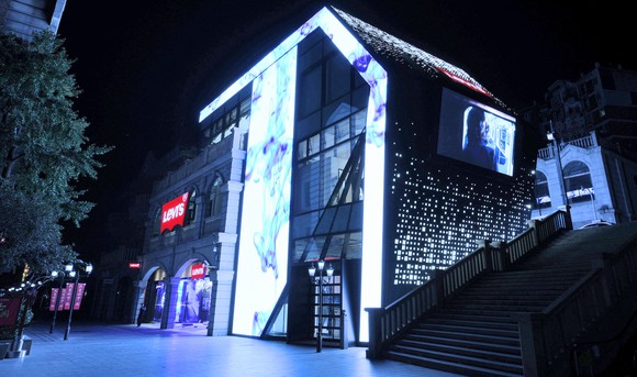 A brightly lit Levi's store in China