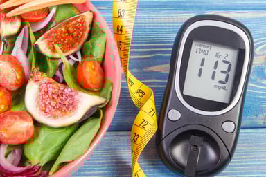 Getty Blood Sugar Meter and Salad
