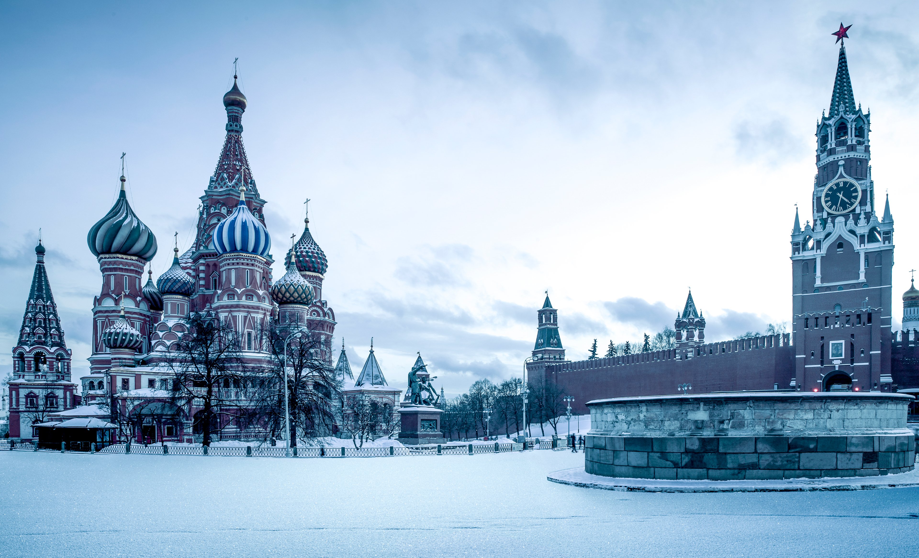Moscow's Kremlin after a snowfall.