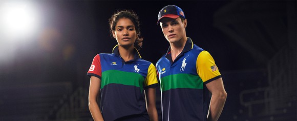 A young man and woman dressed in Ralph Lauren polo shirts.