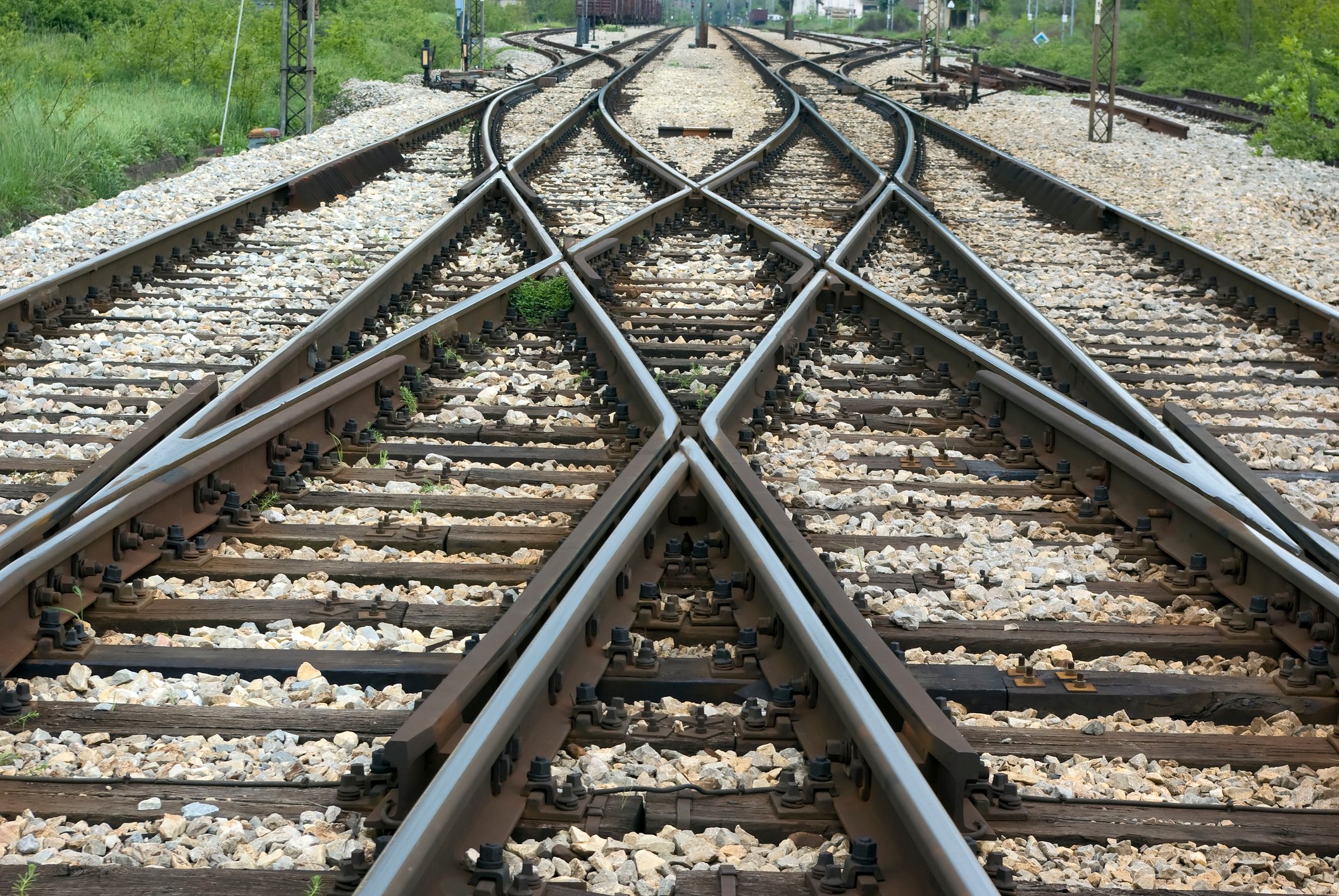 closeup image of railroad switch station
