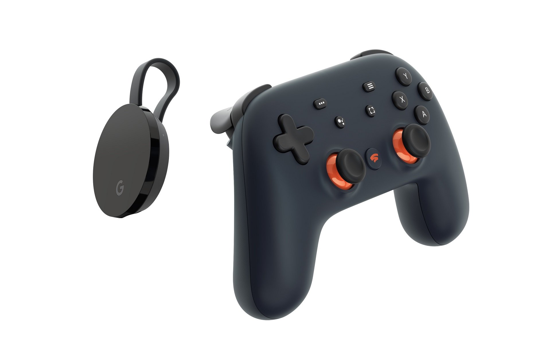 Google Stadia Founders Edition controller and Chromecast Ultra device.