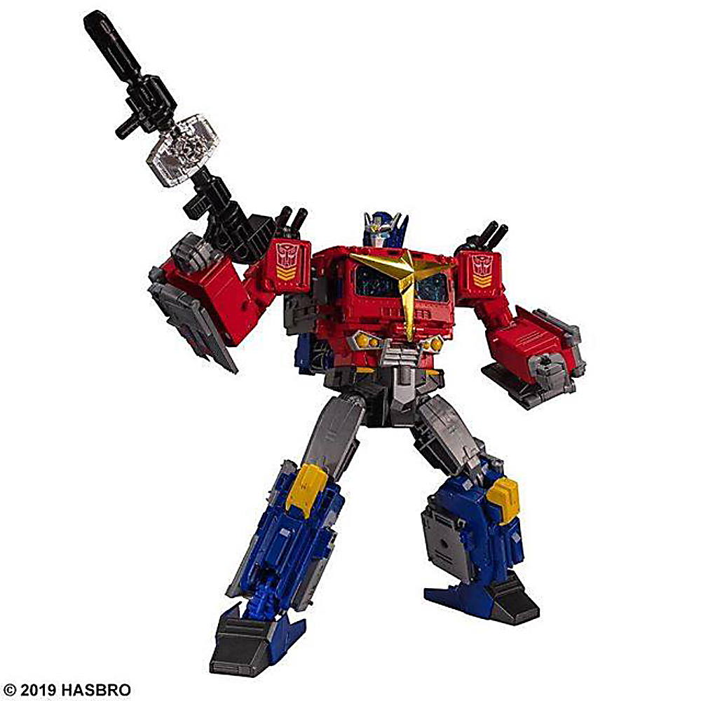 An image of the Hasbro toy Optimus Prime from the Transformers collection.