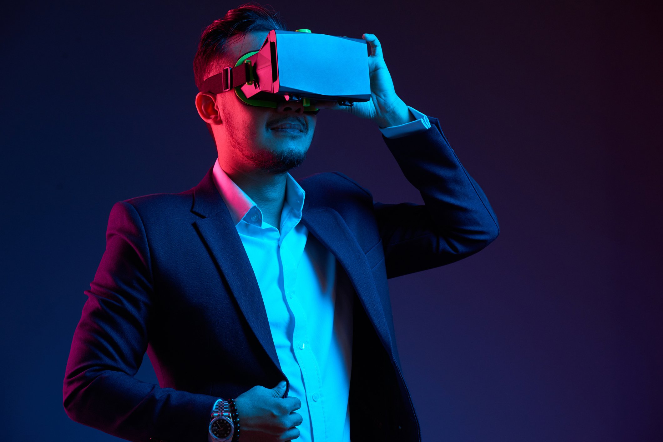 A man wearing a virtual reality headset.