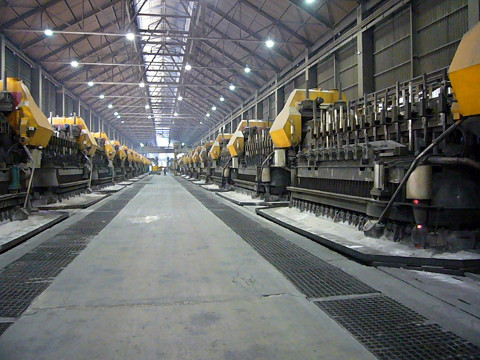 View from the floor of an Alcoa smelter.
