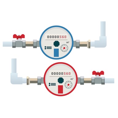 Illustration Red and Blue Water Meters