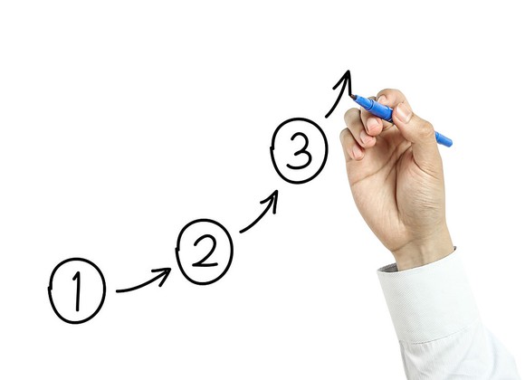 Hand drawing an upward sloping chart.