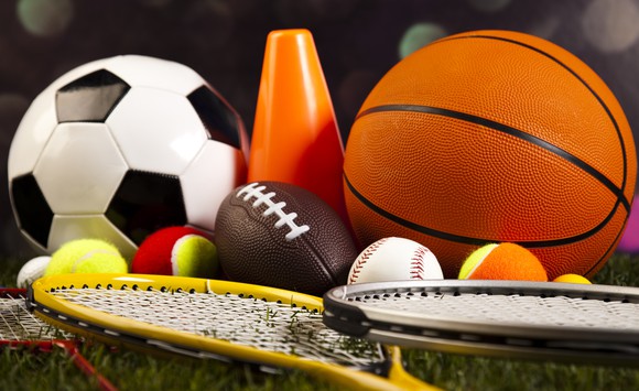 Balls and equipment from different sports