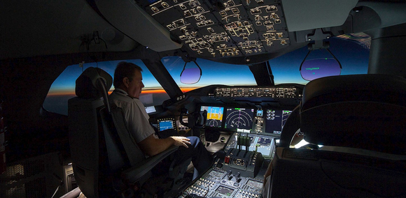 An airplane cockpit 