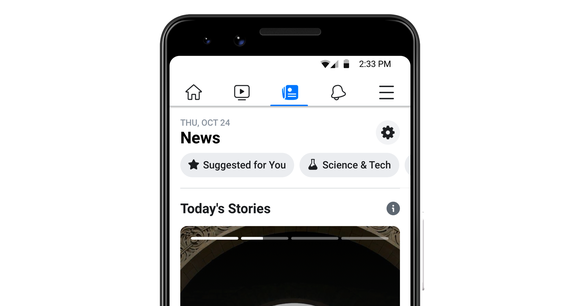 Facebook News tab displayed on a smartphone