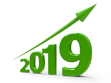 Green arrow trending up over the numerals 2019
