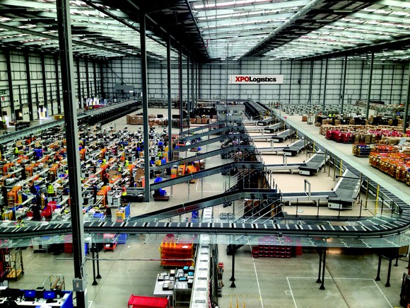 A modernized sorting facility with a conveyor system.