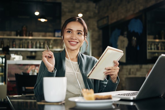 Woman working at a laptop