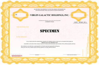 Virgin Galactic stock certificate