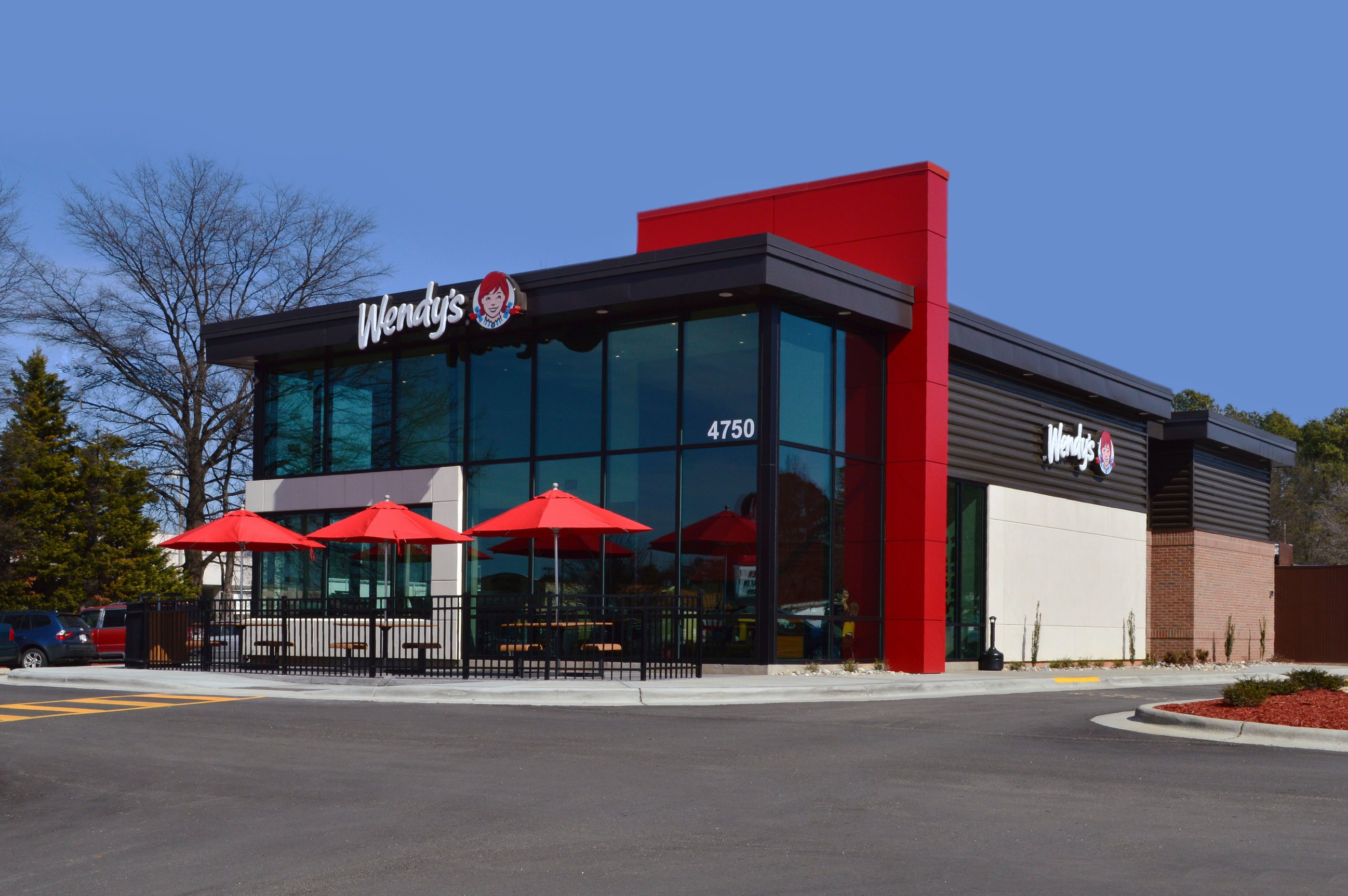 The exterior of a renovated Wendy's restaurant.