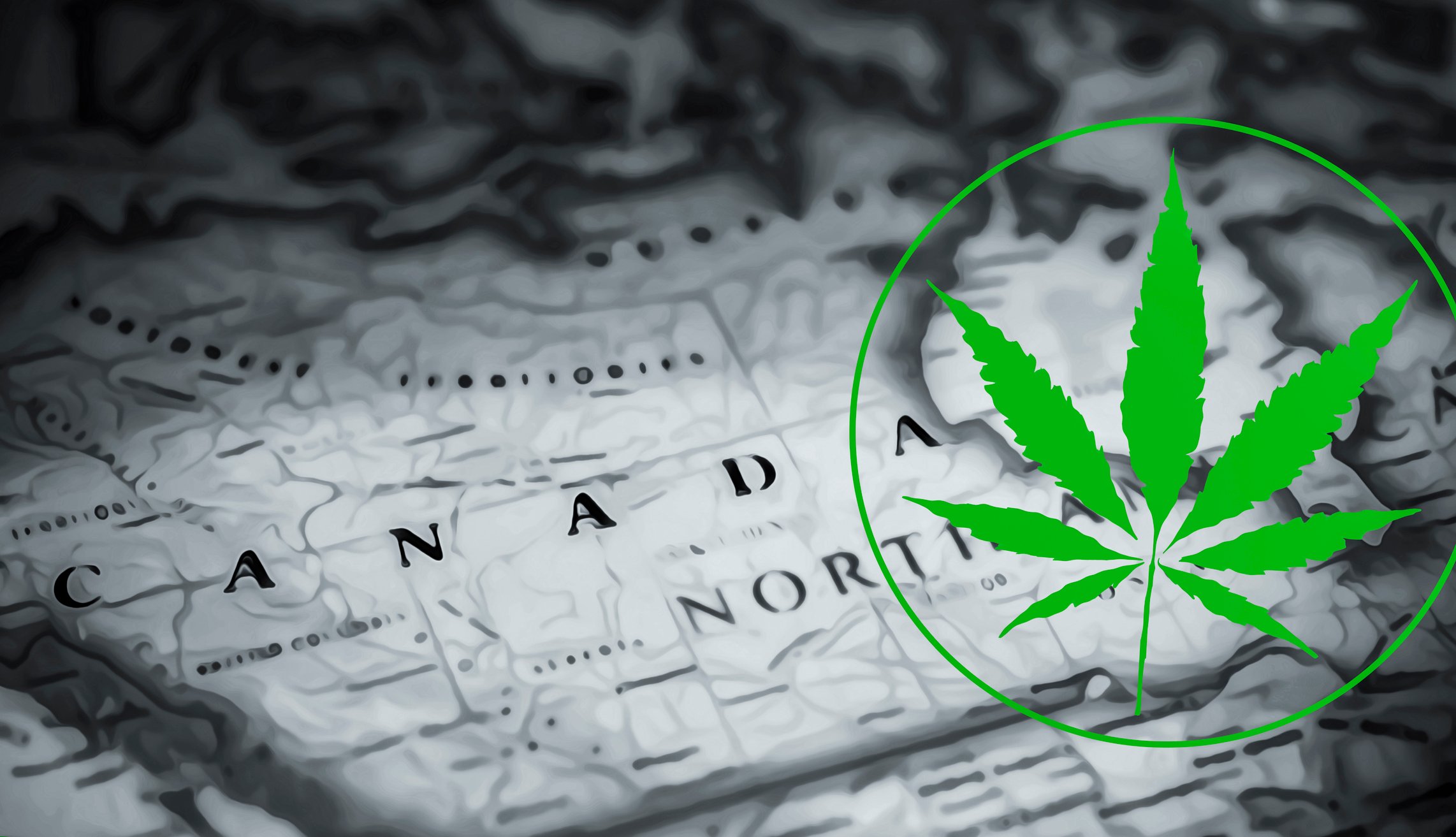 An illustration of a cannabis leaf on top of a map of Canada.