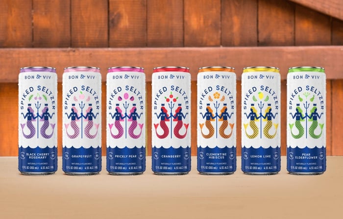 Cans of Bon & Viv seltzer.