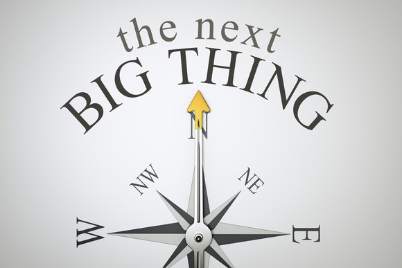 A compass points north toward the words the next big thing.