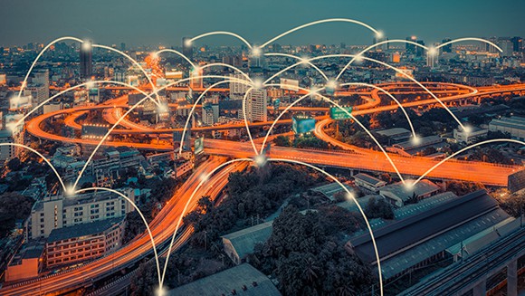 Homes are connected with beams of light