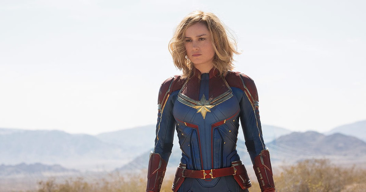 Captain Marvel with a mountain range behind her.