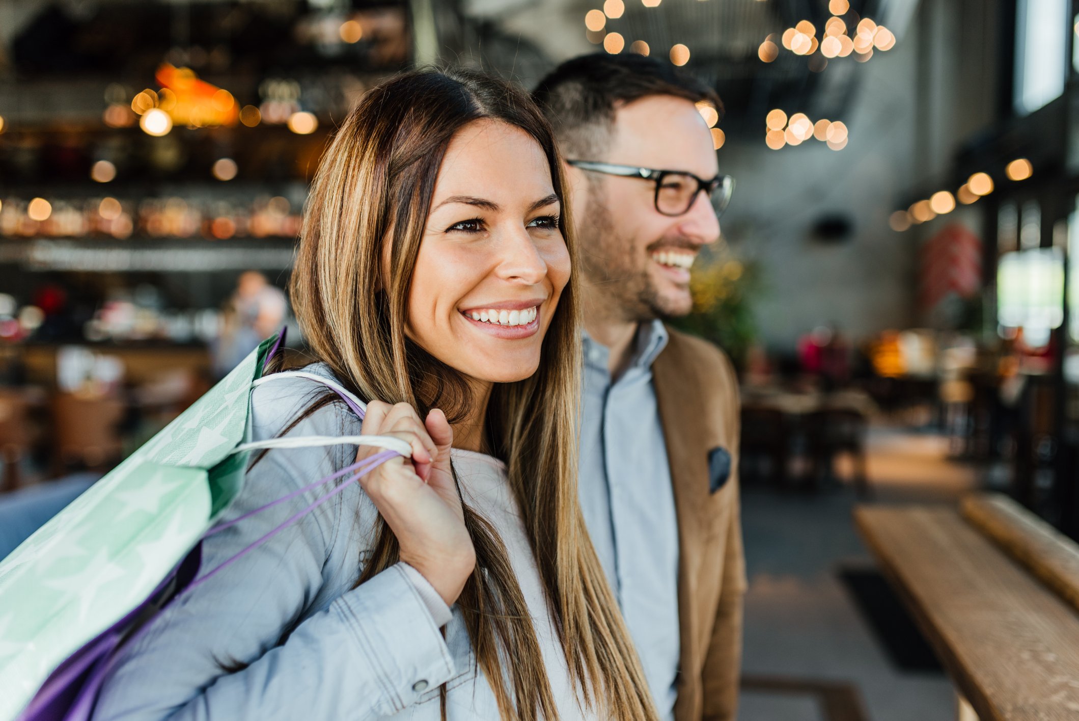 Man and woman shopping.