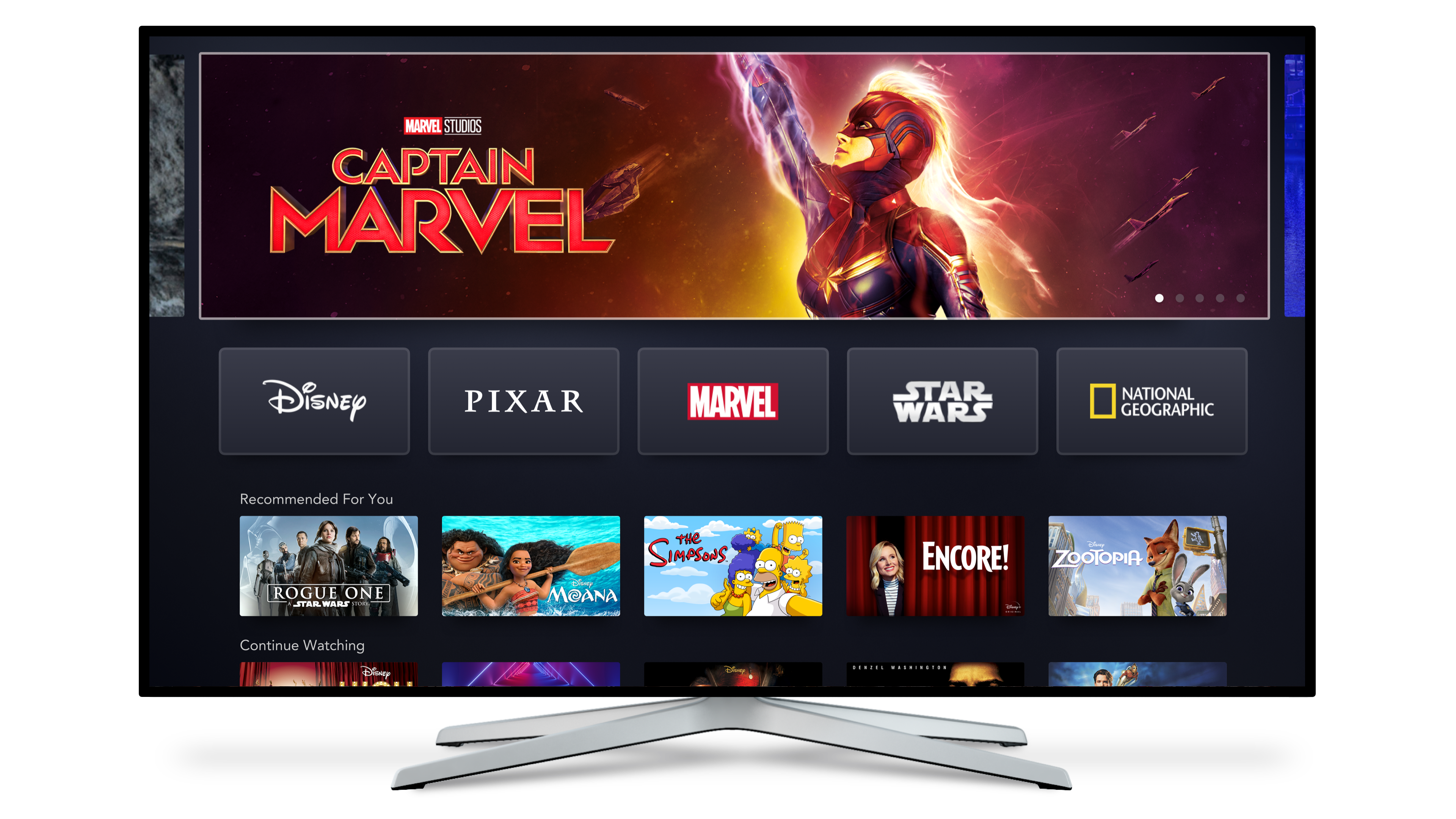 Disney+ interface displayed on a TV