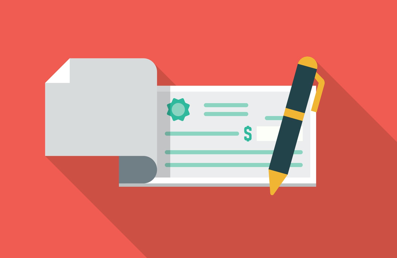 Graphic of a check book and a pen