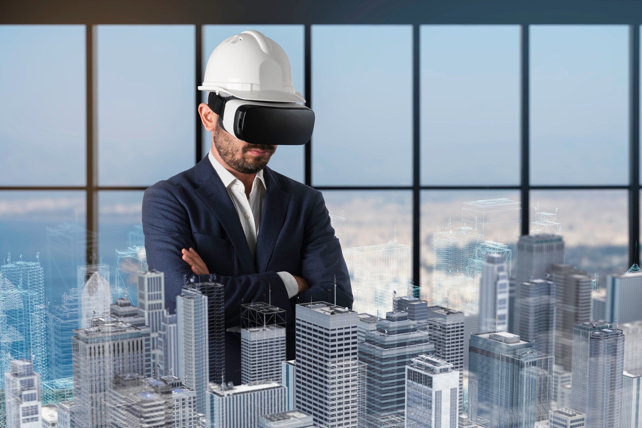 Developer using virtual reality headset
