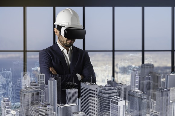 Developer using virtual reality headset