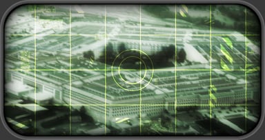 Pentagon in crosshairs on a targeting scope
