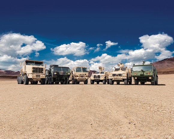 Oshkosh's line of rugged military and firefighting vehicles.