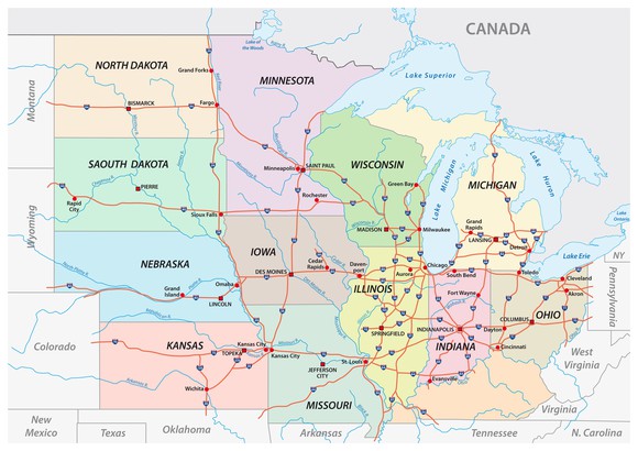 U.S. map showing Midwestern states.