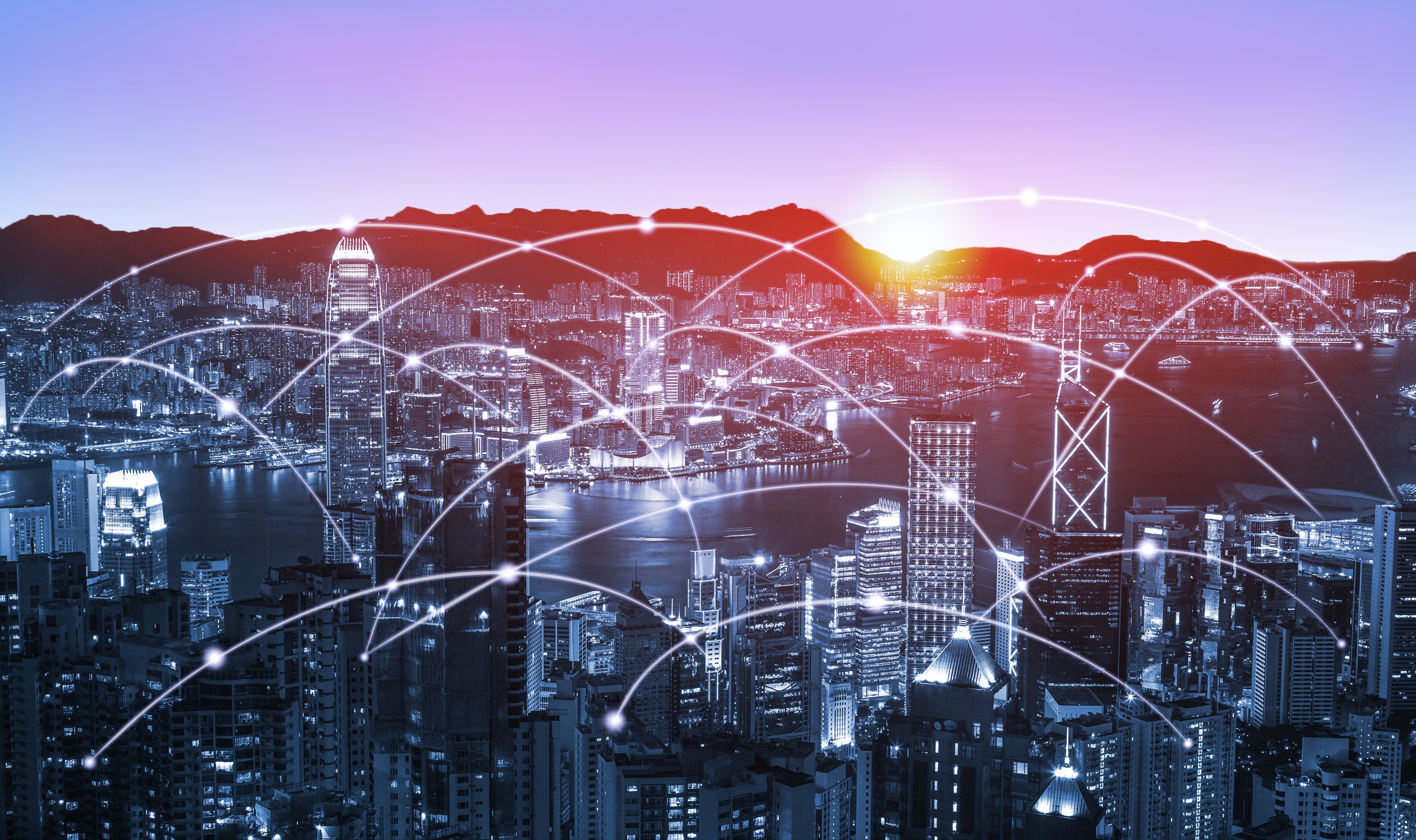 Network connections across a city.