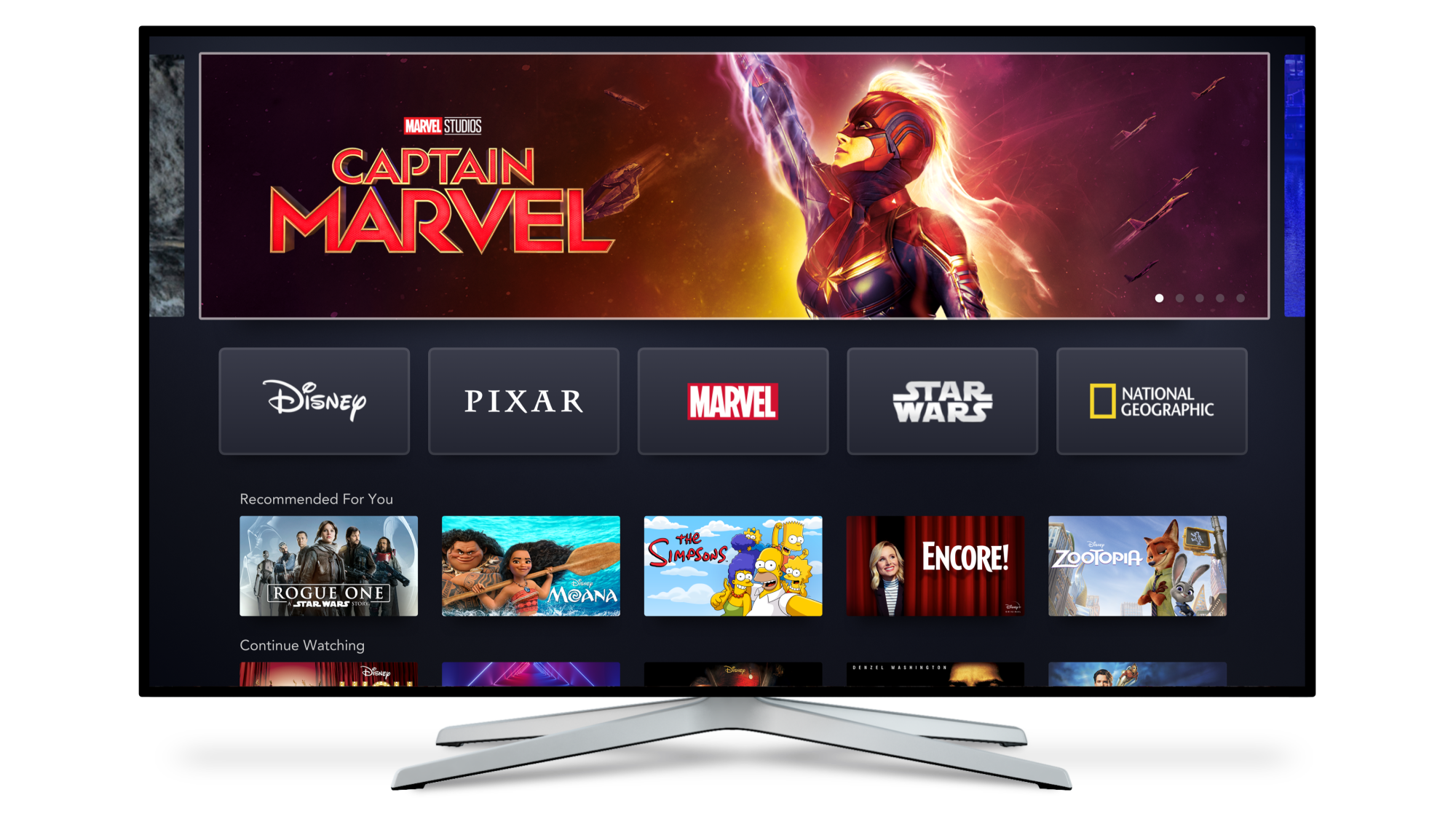 The Disney+ app on a TV