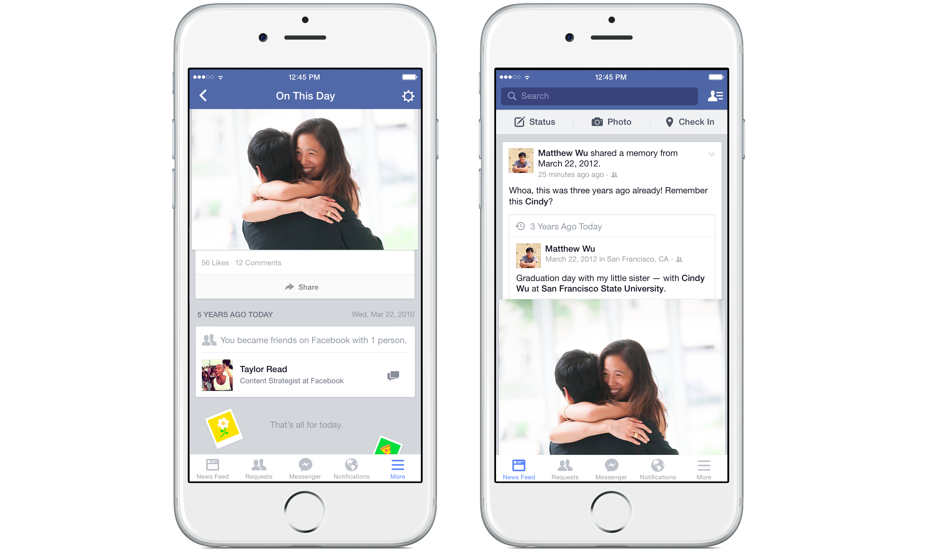 Facebook's On This Day feature displayed on two smartphones