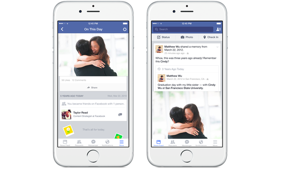Facebook's On This Day feature displayed on two smartphones