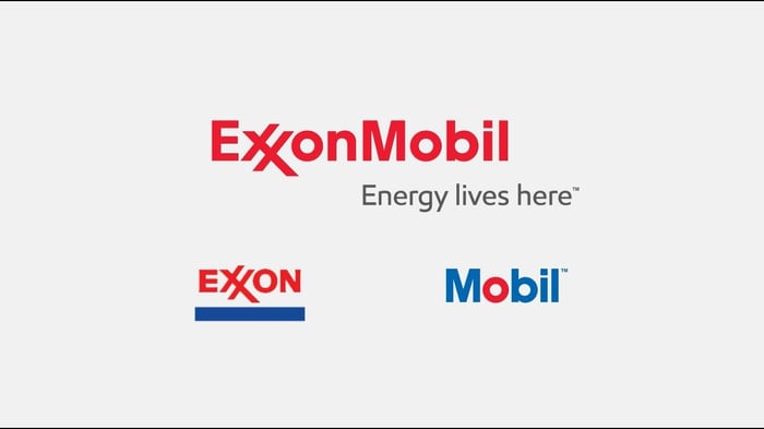 ExxonMobil logos and slogan.