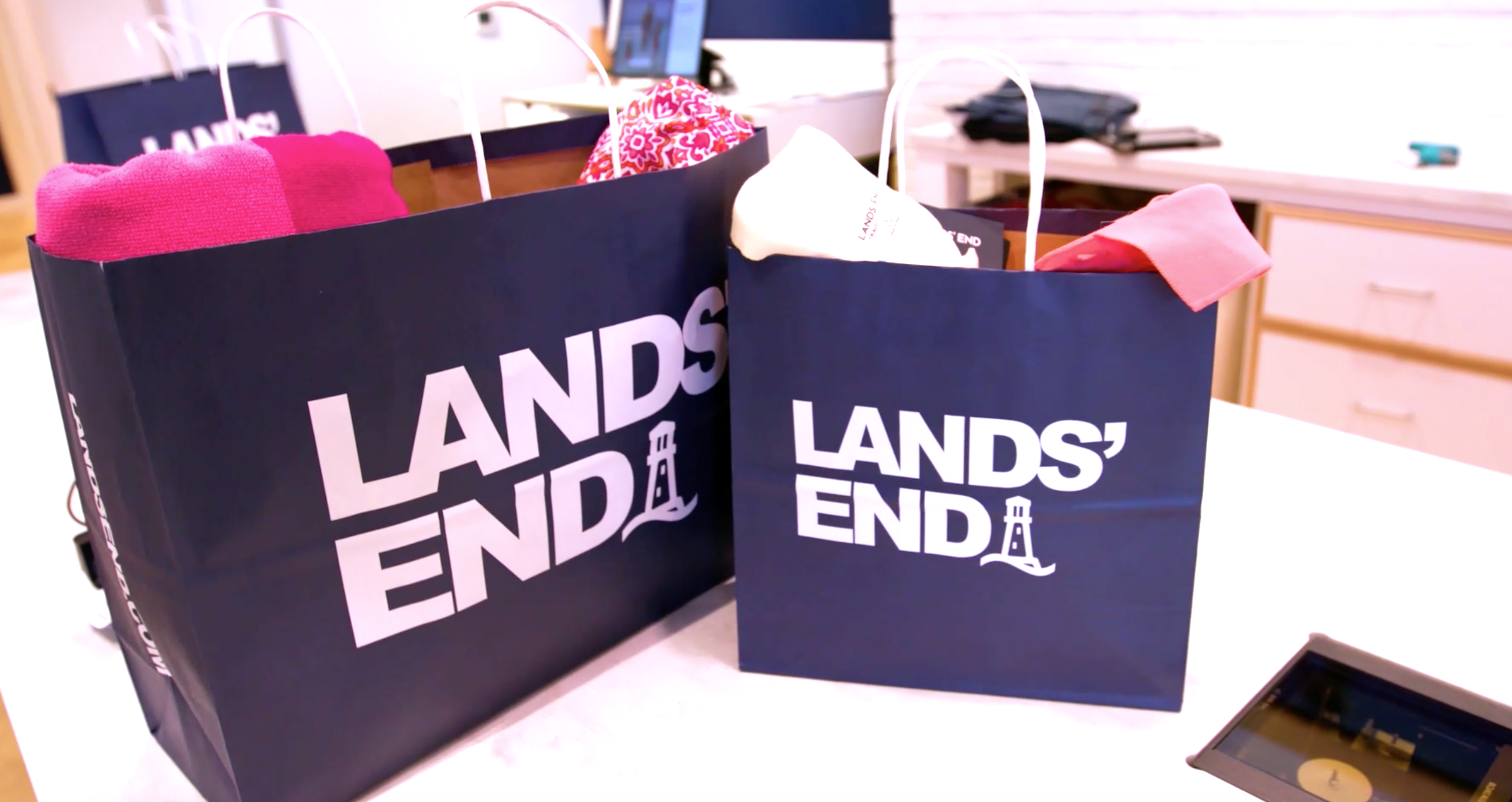 Lands' End shopping bags.